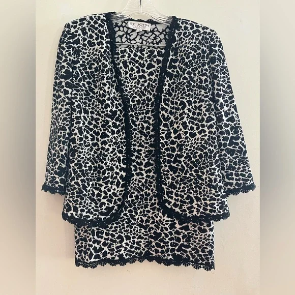 Vintage St. John Evening by Marie Gray leopard print knit cardigan and skirt - Picture 1 of 12